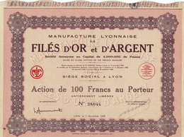 Titre Ancien - Manufacture Lyonnaise De Filés D'Or Et D'Argent - Société Anonyme  - Titre De 1936 - Textil