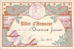 Lot De 4 Billets D'Honneur Accordé à Durieux Jeanne En 1924 - M Fontaine - France - BAISSE DE PRIX -50% - Diploma's En Schoolrapporten