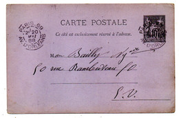 1888--Entier CP 10c Noir Type Sage Cachet  PARIS 69   Pour  PARIS  ( E.V )...cachet Chaussures NITZKI..........à  Saisir - Postales Tipos Y (antes De 1995)