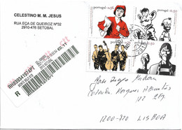 Portugal Registered Cover Comic Stamps - Cartas