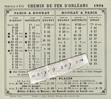 91 - BOURAY Sur JUINE ( France ) - Horaires Chemin De Fer De Juillet 1904 Pour Paris ( 12 Cm X 10,5 Cm ) - Europe