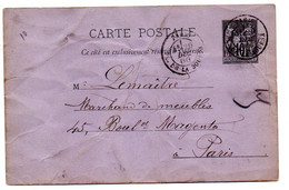 1888--Entier CP 10c Noir Type Sage Cachet PARIS Pl.de La Bourse  Pour PARIS-75........cachets Société Au Dos...à  Saisir - Standard- Und TSC-AK (vor 1995)