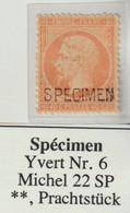 Frankreich SPÉCIMEN Yvert 6 (23) *, NaC, 40c. Empire Non Lauré, Michel 22 SP Prachtstück, 2 Scans - Specimen