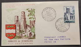 P) 1954 FRANCE, FDC, JUMIÈGES ABBEY, 300TH ANNIVERSARY JUMIÉGES CHURCH STAMP, MONASTERY, MEDIEVAL, XF - Altri & Non Classificati