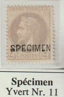 Frankreich SPÉCIMEN Yvert 11 (27) (*) TB, 4c. Empire Lauré, Michel 26 SP, 2 Scans - Specimen