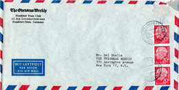 L55376 - Bund - 1957 - 3@20Pfg Heuss I A. LpBf. FRANKFURT AM MAIN FLUGHAFEN -> New York, NY (USA) - Cartas