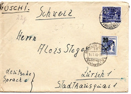 55389 - Berlin - 1950 - 20Pfg. Gruenaufdruck MiF A. Bf. BERLIN -> BERLIN NACHTRAEGLICH ENTWERTET -> Schweiz - Cartas & Documentos