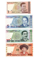 KYRGYZSTAN 1 5 10 20 50 AND 100 SOM ND 1997-2005 SERIES 6 PIECES BANKNOTES SET UNCIRCULATED - Kirghizistan