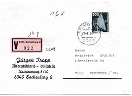 55413 - Bund - 1985 - 500Pfg. I&T EF A. WertBf. (ohne Wertangabe!) ESCHENBURG -> Freiburg - Lettres & Documents