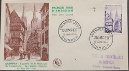 P) 1954 FRANCE, FDC, NEW DAILY QUIMPER STAMP, BRITTANY, CATHEDRAL, OLD HOUSES, STREET KAEREOU, XF - Sonstige & Ohne Zuordnung