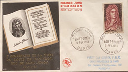 P) 1955 FRANCE, FDC, 200TH ANNIVERSARY DEAD,  SAINT SIMON STAMP, ROUVROY, POLITICAL, XF - Andere & Zonder Classificatie