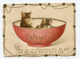 Chromos écrite 23 /12/1896 Chats Helena Maguire Non Signé.cats,dorure, Paillette "  Nous Vous Souhaitant Un Noël De Joie - Sonstige