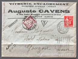 France N°283 + Taxe N°37 Sur Enveloppe De Montluçon 1932 Pour Gouzon - (B3414) - 1921-1960: Modern Tijdperk