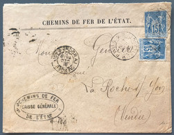 France N°90 (x2) Sur Enveloppe Des CHEMINS DE FER DE L'ETAT De Paris 17.12.1891 - (B3522) - 1877-1920: Periodo Semi Moderno