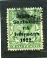 IRELAND/EIRE - 1922  1/2d  OVERPRINTED  THOM  SG 30  FINE USED - Usados