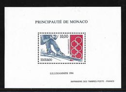 Monaco Bloc Spécial Gommé. N°21** Jeux Olympiques De Lillehammer 1994. Ski Alpin. - Plaatfouten En Curiosa