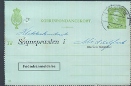 1951. DANMARK KORRESPONDANCEKORT Christian X 15 øre Print 91 Til  Klokkerkontoret I Middelfart. Fødselsanm... - JF425372 - Interi Postali