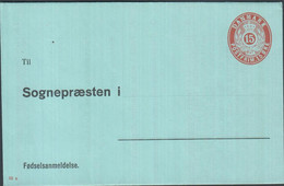 1934. DANMARK. 15 ØRE ENVELOPE Fødselsanmeldelse. Til Sognepræsten I.... Print Number 65x.  - JF425385 - Interi Postali