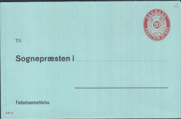 1941. DANMARK. 20 ØRE ENVELOPE Fødselsanmeldelse. Til Sognepræsten I.... Print Number 106x. - JF425397 - Interi Postali