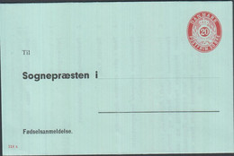 1943. DANMARK. 20 ØRE ENVELOPE Fødselsanmeldelse. Til Sognepræsten I.... Print Number 118x. - JF425398 - Interi Postali