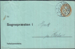 1934. DANMARK. 10 ØRE ENVELOPE Fødselsanmeldelse. Til Sognepræsten I Hjerk Pr. Roslev. Print Number 65x. C... - JF425399 - Interi Postali