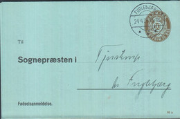 1939. DANMARK. 10 ØRE ENVELOPE Fødselsanmeldelse. Til Sognepræsten I FJENSTRUP. Print Number 89x. Cancelle... - JF425403 - Interi Postali