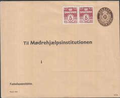 1954. DANMARK. 20 ØRE ENVELOPE + 2 Ex 5 øre Fødselsanmeldelse. Til Mødrehjælpsinstitutionen I.... Print Nu... - JF425408 - Interi Postali
