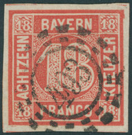 BAYERN 13a O, 1862, 18 Kr. Zinnoberrot, Offener MR-Stempel 493, Kabinett, Signiert, Mi. (200.-) - Bavaria