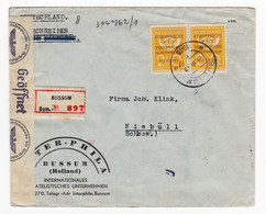 Registered Bussum 1943 Nederland Inter Phila Niebüll Schleswig-Holstein Censor WW2 Europese P.T.T. Vereniging - Postal History