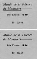 Tickets D' Entrée " Musée De La Faïence à Moustiers  " - Toegangskaarten