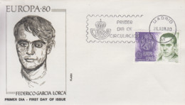 Enveloppe  FDC  1er  Jour   ESPAGNE    Federico   GARCIA   LORCA     EUROPA   1980 - 1980