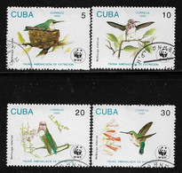 CUBA-1992-4 Valori Obliterati-emissione FAUNA MINACCIATA DI ESTINZIONE - COLIBRI' (emblema WWF)-in Buone Cond. - Usati