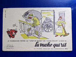 BUVARD PUBLICITAIRE  FROMAGE LA VACHE QUI RIT ILLUSTRATEUR HERVE BAILLE  METIER CHARBONNIER - Moutardes