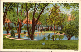 Indiana South Bend Leeper Park And Bridge Along St Joseph River Curteich - South Bend