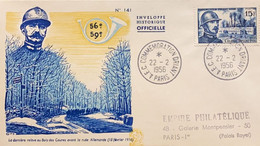 P) 1956 FRANCE, FDC, COLONEL DRIANT STAMP,COMMAND POST BOIS DES CAURES, GERMAN RUSH, XF - Sonstige & Ohne Zuordnung