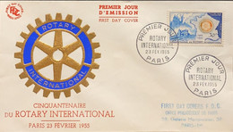 P) 1955 FRANCE, FDC, 50TH ANNIVERSARY OF ROTARY STAMP, ROTARY INTERNATIONAL, XF - Other & Unclassified