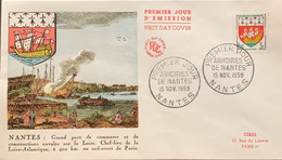 P) 1958 FRANCE, FDC, COATS OF ARMS MANTES STAMP, COMMERCIAL PORT, NAVELES CONSTRUCTIONS, XF - Andere & Zonder Classificatie