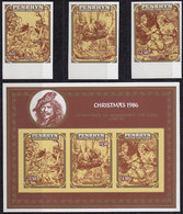 PENRHYN 1986 Christmas, IMPERFORATE Set Of 3 & Miniature Sheet MNH - Rembrandt