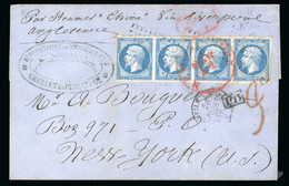 1862, Lettre De La Rochelle Pour New-York, Affranchissement - 1853-1860 Napoléon III