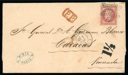 1869, Lettre De Paris Pour Caracas (Venezuela), Affranchissement - 1863-1870 Napoléon III Con Laureles