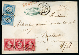 1872, Lettre Chargée Bicolore Pour Paris Affranchissement - 1863-1870 Napoléon III Con Laureles