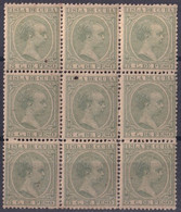 1891-110 CUBA SPAIN ALFONSO XIII 1891 5c BLOCK 9 MNH ORIGINAL GUM - Voorfilatelie