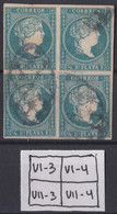 1857-362 CUBA ANTILLAS PUERTO RICO SPAIN ISABEL II 1857 1/2 R BLOCK 4 PLATE POSITION. - Prephilately