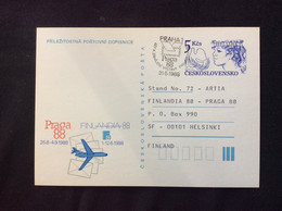 CDV 211 B 1988 Adressé à Helsinki Colombe Enfant  Exposition Philatélique Internationale Finlandia 88 Et Prague Praga 88 - Postkaarten