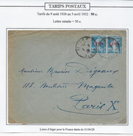 Algérie Tarifs Postaux - Lettre - Lettres & Documents