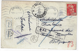 St RAPHAEL Carte Postale Dest Belgique Gandon 6 F Rouge Yv 721  Retour Envoyeur Belge Tampon Etiquette Bilingue Ob 1946 - Covers & Documents