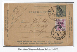 Algérie Tarifs Postaux - Sur Entier CL 30c - Covers & Documents