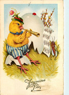 Thème Fête * Joyeuses Pâques * Poussin Humanisé Jouant De La Flûte * Musicien Instrument - Pasen