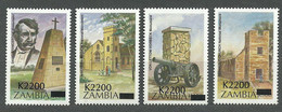 Zambia, 2003 (#1448-51a), Surcharged,  National Monuments, Livingstone, Churches, Von Lettow-Vorbeck Cannon - 4v - Monuments