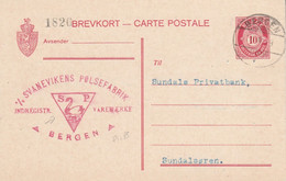 NORVEGE ENTIER DE BERGEN 1919 - Storia Postale